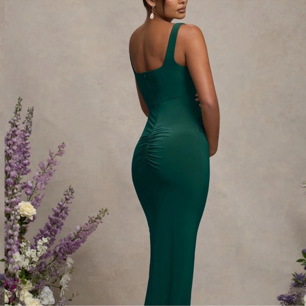 Avril-Bottle Green Square Neck Maternity Maxi Dress (Club L London) - Picture 2 of 9